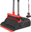 Upgrade Broom and Dustpan Set, Broom with Dustpan Combo Set, Large Size and with Long Handle, Upright,Ideal for Indoor Outdoor Garage Kitchen Room Office Lobby Use (Black&Red)
