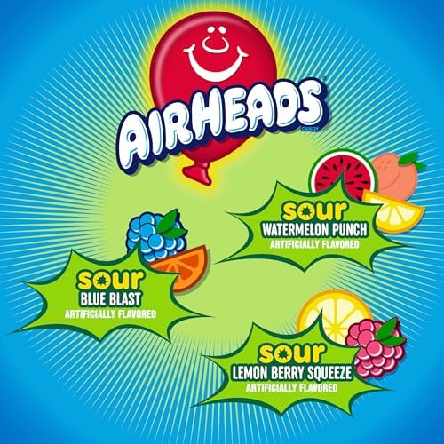 Airheads Mini SOURS Candy Bars,Sour Watermelon Punch,Blue Blast,and Lemon Berry Squeeze 12oz Variety Bag,(Pack of 2)