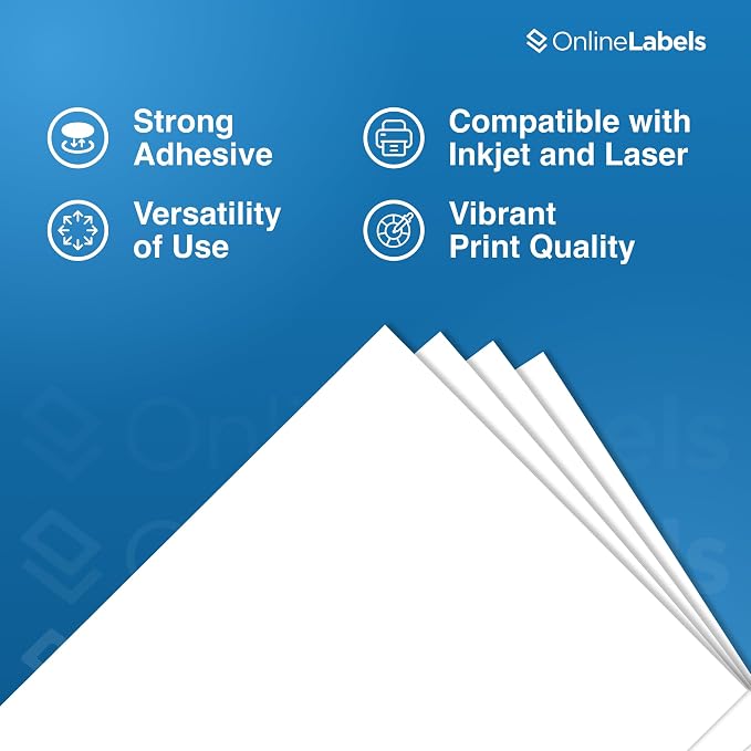 Sticker Paper, 2,000 Sheets, White Matte, 8.5" x 11" Full Sheet Label, Works with Inkjet and Laser Printer, Compatible with Electronic Cutting Machines, OL177WX, OnlineLabels