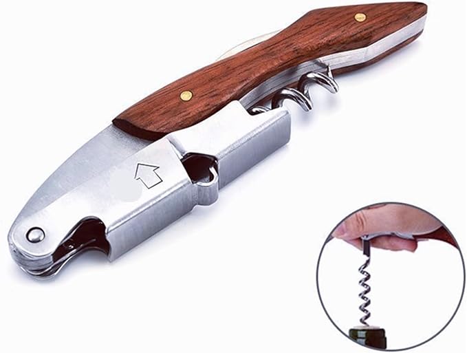 Stainless Steel Red Wine Opener Wood Handle With Leather Professional Multifunction Portable Screw Corkscrew Kitchen Bar Tools(Size 5)
