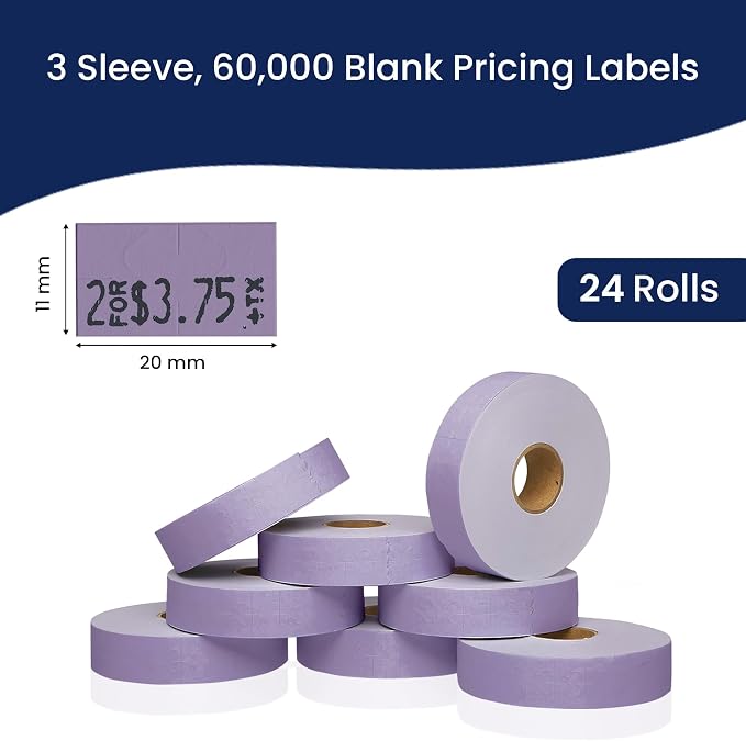 Pricing Labels for Monarch 1131 Lavender - 60,000 Labels w/ 24 Rolls Value Pack, 3 Sleeves - Made in USA
