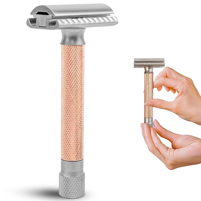 Parker Variant Double Edge Adjustable Closed Comb Safety Razor, Rose Gold | Five Dial Settings Customize Blade Exposure From Mild To Aggressive. Includes 5 Premium Razor Blades.