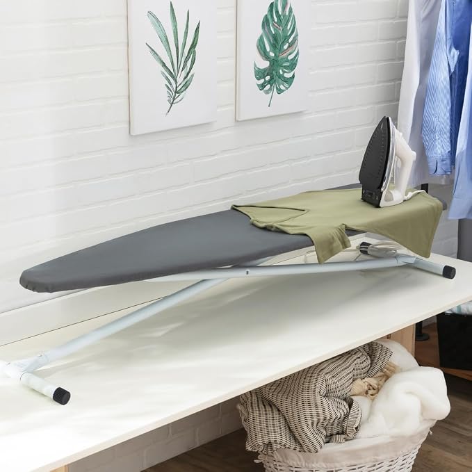 Full Size Ironing Board with Cover & Pad – USA-Made with Enhanced Grip Feet for Extra Stability – Adjustable Steel T-Legs 35" High – Perforated Top – Durable Iron Board for Home, Laundry Room, Grey