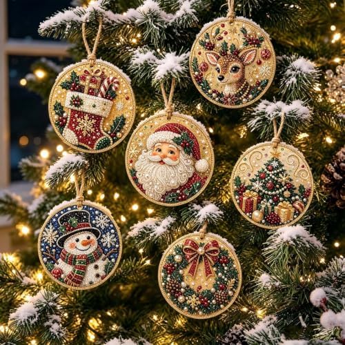 6PCS Christmas Ornaments DIY Pearl Diamond Art Kits for Adult Holiday
