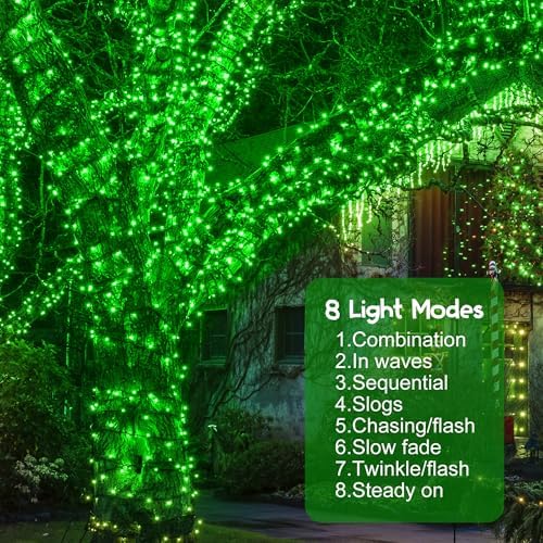 164Ft 500 LED Green Halloween Lights, Waterproof 8 Twinkle with Memory Functions Green String Lights for Indoor Outdoor Tree Garden Halloween Decoration