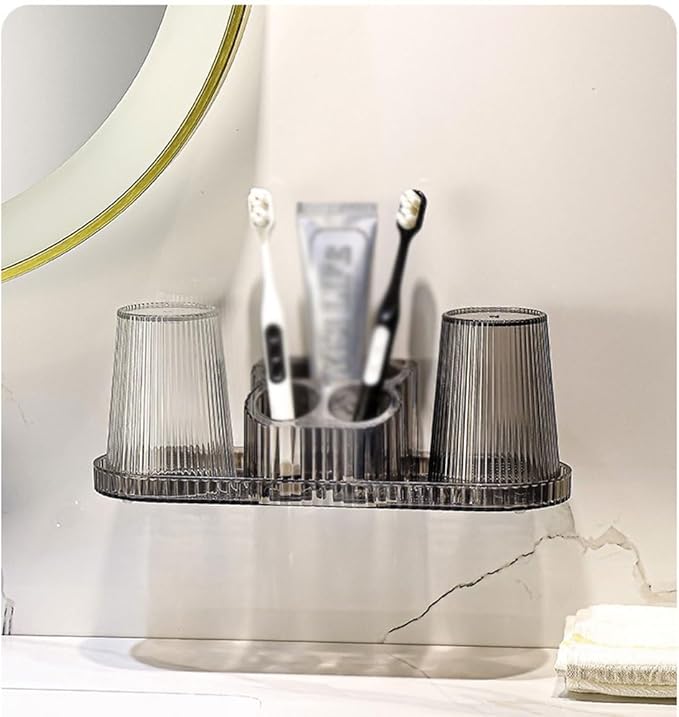 Toothbrush Rack Acrylic Countertop Toothbrush Holder Bathroom Counter Storage Box Toothbrush Makeup Brush Holder Transparent Gray Color Bathroom Toothbrush Holder(B), S28cm