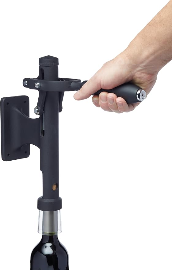BarCraft BCWALLBO Deluxe Metal Wall-Mounted Corkscrew Bottle Opener, 31.5 x 6.5 x 26 cm (12.5" x 2.5" x 10.5") - Black, Wall Mounted