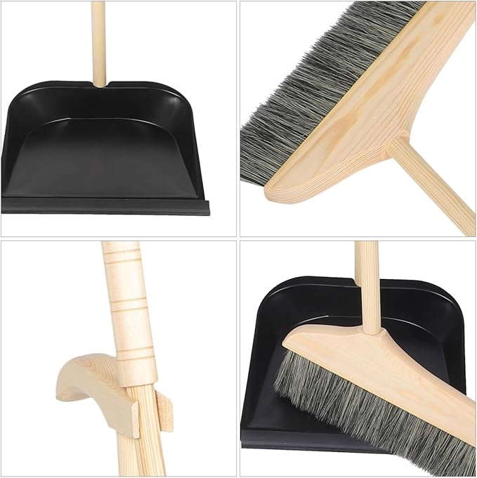 GANAZONO Broom and Dustpan Set Long Handle Household Cleaning Tools Indoor Outdoor Use Lightweight Ergonomic Brush for Home Garage Workshop