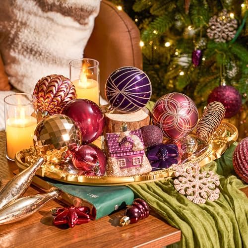JORNOY 106Pcs Christmas Ornaments Bulk, Shatterproof Plastic Hanging Balls Bulbs Assorted Decor for Tree Decorations Home Holiday Party with Lanyard, Jewel Tone