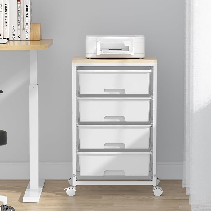SYKIARIOL Utility Cart with 4 Drawers, Multipurpose Rolling Storage Cart with 4 Drawers and 2 Lockable Wheels, 4-Tier Rolling Storage Cart Organizer for Home Office Dorm, Bright White