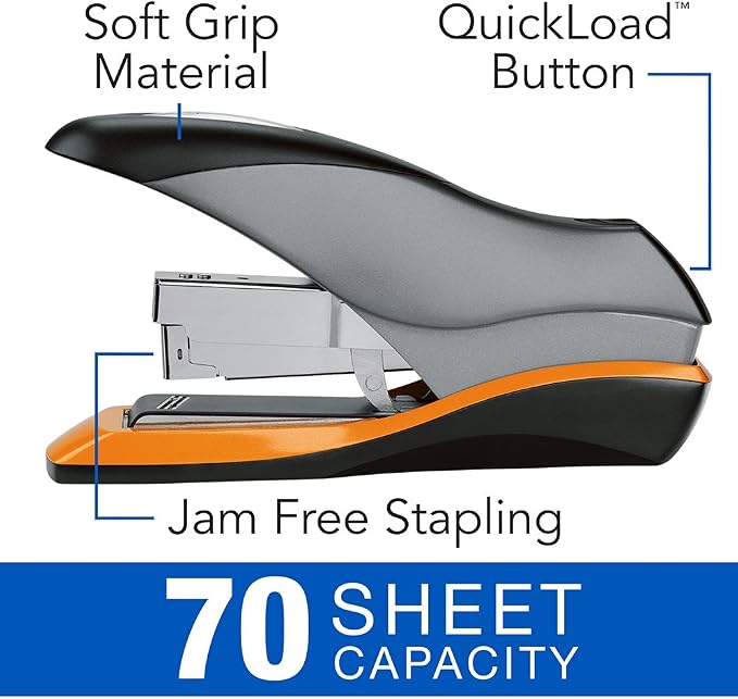 Swingline Stapler, 70 Sheet Capacity, Optima 70, Jam Free, Reduced Effort, Soft Grip, Metal, Silver/Black/Orange (87875) (Pack of 3)