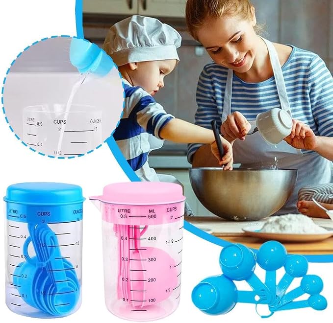 7 Piece Kitchen Measuring Tool, Plastic Measuring Cup Measuring Spoon with Scale Scale Set Plastic Measuring Cup Set Kitchen Tool, Nesting Measuring Cups Measuring Cups, for Cooking (30PCS PINK)