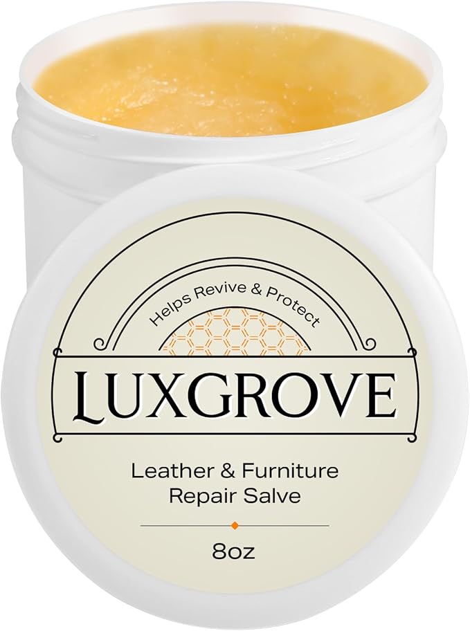 LUXGROVE® Leather & Furniture Repair Salve- Polisher, Leather Cleaner and Conditioner for Furniture - UV Protectants Help Prevent Cracking or Fading, for Car Seat, Couch, Shoe, Purse, Boot - 8oz