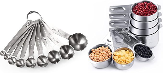U-Taste 18/8 Stainless Steel Measuring Spoons Set of 9 and Measuring Cup Set of 7 for Dry and Liquid Ingredient with Engraved Measurement