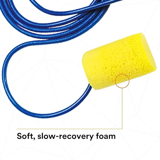 3M Ear Plugs, E-A-R Classic 311-1101, 200 Pairs of Disposable Earplugs, 1 Pair/Poly Bag, Corded, Noise Reduction Rating 29 dB NRR, Foam, Regular Size, Roll Down, Compliant with ANSI/ASA S12.71-2018