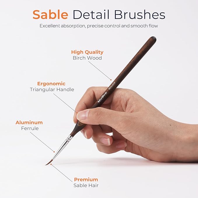 Nicpro 22 PCS Kolinsky Sable Miniature Paint Brushes Dry Brush, Professional Model Paint Brush Set with Cloth Roll, Fine Detail Artist Brush Set for Miniatures, Acrylic & Figures, Model, Watercolor