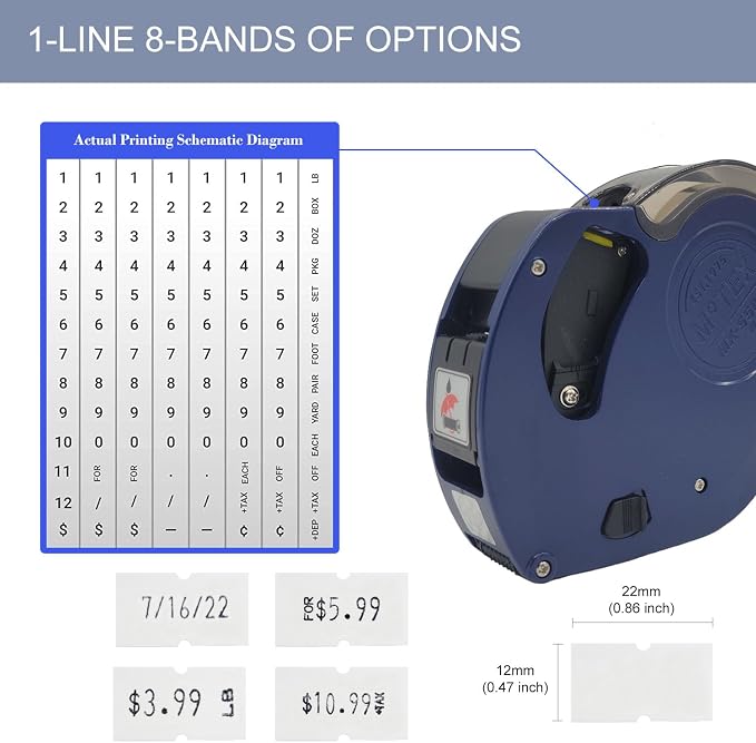 Motex MX-5500 New Version 1 Line 8 Digits Price Tag Gun – Pre-Loaded 1,000 White Sticker Labels and Pre-Loaded Inker with 1 Ink Refill - for Grocery Store, Retail Shop, Garage Sale (Dark Blue)