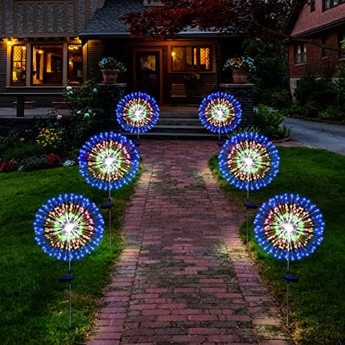 Solar Garden Firework Lights Outdoor Waterproof 2 Pack Solar Powered Art Stake Twinkle Lighting Outside Solar Lights Upgrad 180 LED Sparklers Lights for Yard Party Christmas Decorations (Colorful)