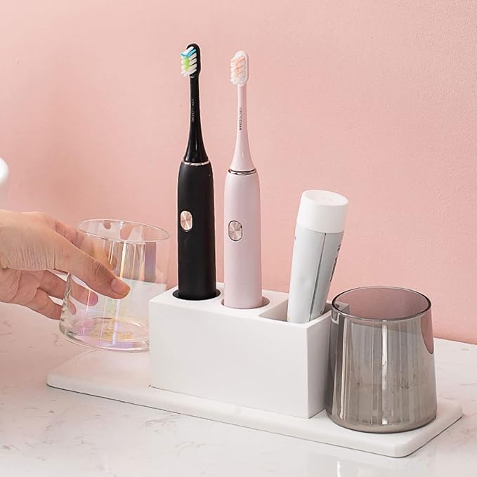 Toothbrush Rack Bathroom Countertop Toothbrush Holder Multi-Function Toothbrush Holder with Three Sinks for Toothpaste Storage Bathroom Toothbrush Holder(A)
