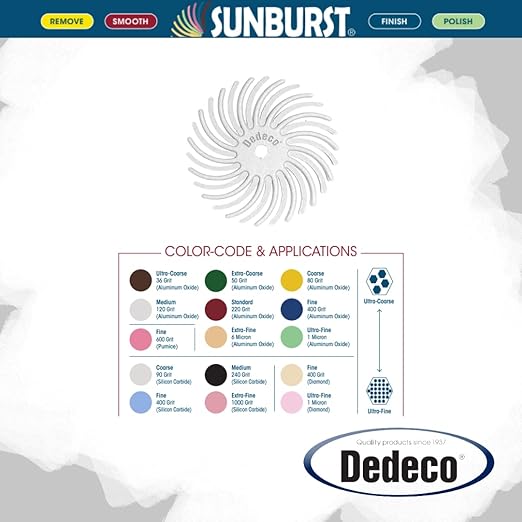 Dedeco Sunburst Radial Bristle Discs 48-Pack - 7/8" Curved - White 120 Grit (Medium) - Aluminum Oxide for Polishing & Finishing