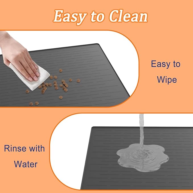XXXXL Largest Pet Food Mat, 51.2"x25.6"(130cmx65cm) Silicone Dog Mats for Food and Water, Nonslip Pet Feeding Mats for Floors,Dog Cat Bowl Mat with Raised Edges, Dark Gray