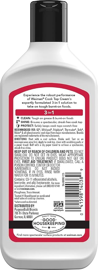 Weiman Glass Cook Top Cleaner and Polish - 10 Ounce [6 Pack] Heavy Duty No Scratch Glass Ceramic Safe Non-Abrasive Stovetop Cooktop Cleaner