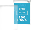 GPI - 13" x 18" Extra Large Reclosable Zip Bags - Pack of 100-2 Mil Thick, Clear Plastic Zipper Lock Bags, Resealable Poly Baggies For Clothing, Tools, Travel, Storage & Packaging.