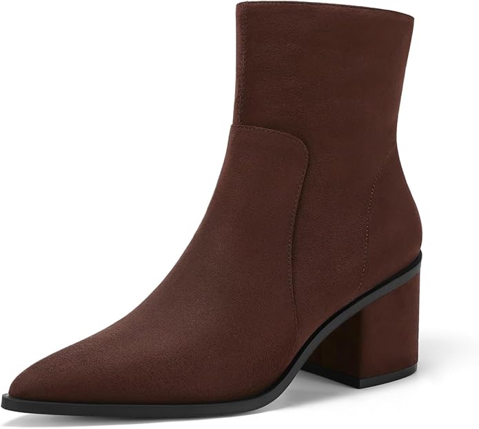 Coutgo Womens Ankle Boots Chunky Low Heel Closed Pointed Toe Zip Booties | 2.4-inch Block Heel,Side Zipper,Dressy Casual,Work Office,Fall Winter,Dress Shoes