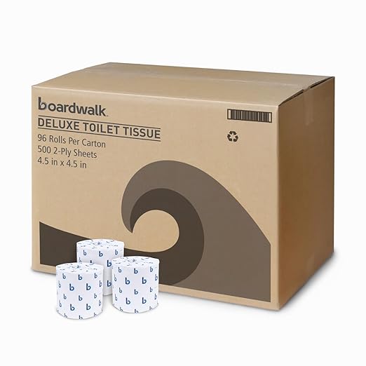 Boardwalk BWK6155 Two-Ply Toilet Tissue, White, 4-1/2" x 4-1/2" Sheet, 500 Sheets per Roll (Case of 96 Rolls)