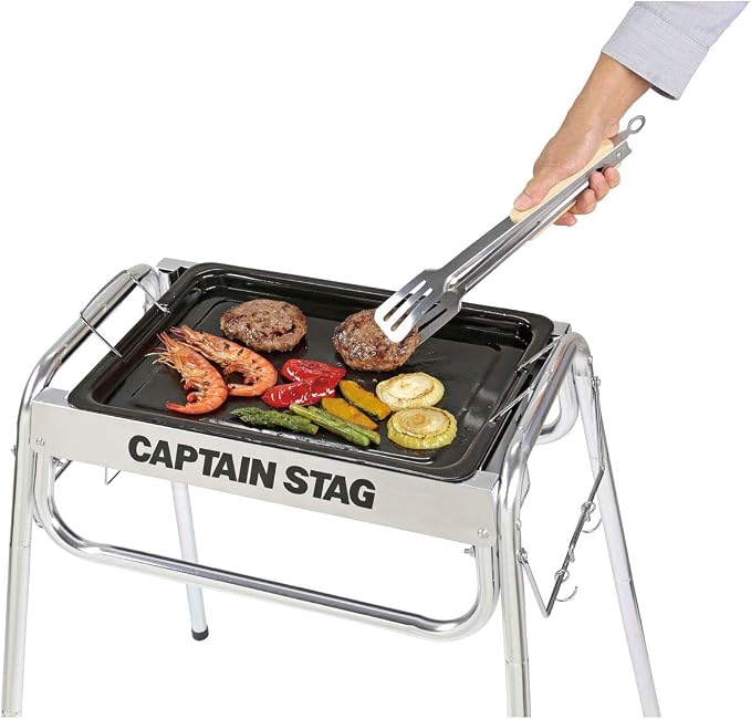Captain Stag UG-3228 / UG-3231 / UG-3273 Outdoor BBQ Tongs, Wood Grip, Stainless Steel, Stopper Included
