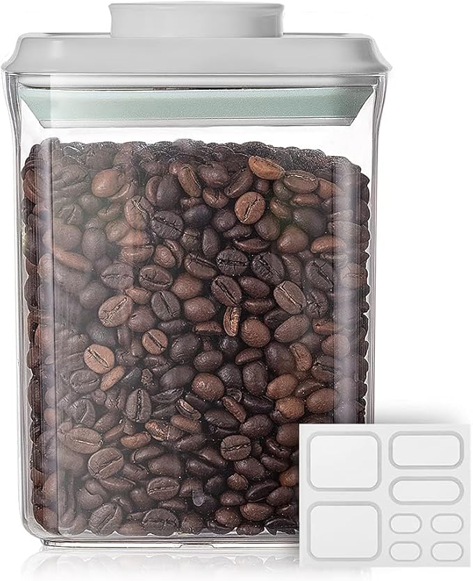 Food Airtight Containers (1500ml) 1.5 Qt Pop Up Food Formula Container With Lids, Bpa-Free One Button Open Stackable Container for Coffee Tea Brown Sugar Cereals - 8 Labels - Clear