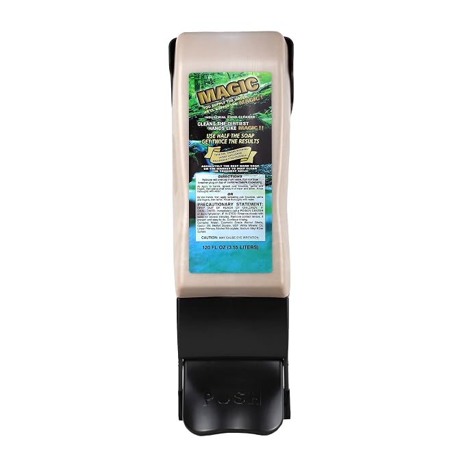 Zenex Magic Hand Soap & Push-Style Dispenser Bundle - 3.55L Industrial Hand Cleaner with Walnut Shell Scrubbers & Wall Mounted Dispenser | Moisturizing | Remove Grease & Grime | Easy Install