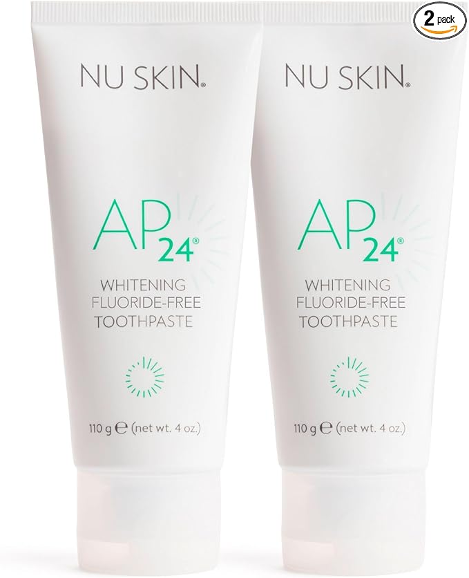 Nu Skin AP 24 Whitening Fluoride-Free Toothpaste | 4 Oz | 2 Pack | Vanilla mint flavor, no peroxide or fluoride | Enamel-safe | Brightens teeth, removes surface stains, and fights plaque