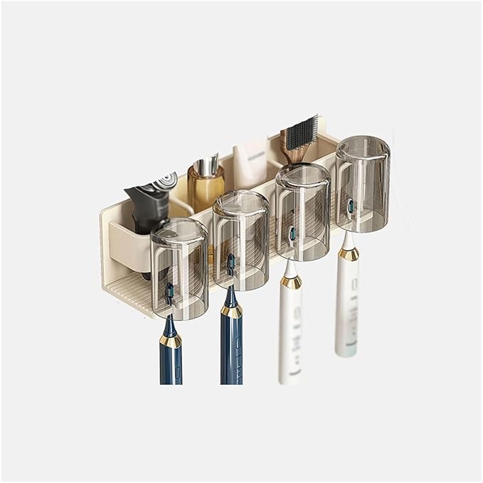 Toothbrush Rack Space Aluminum Toothbrush Holder Cream White Toothpaste Holder Bathroom Accessories Storage Box with Four Mouthwash Cups Bathroom Toothbrush Holder