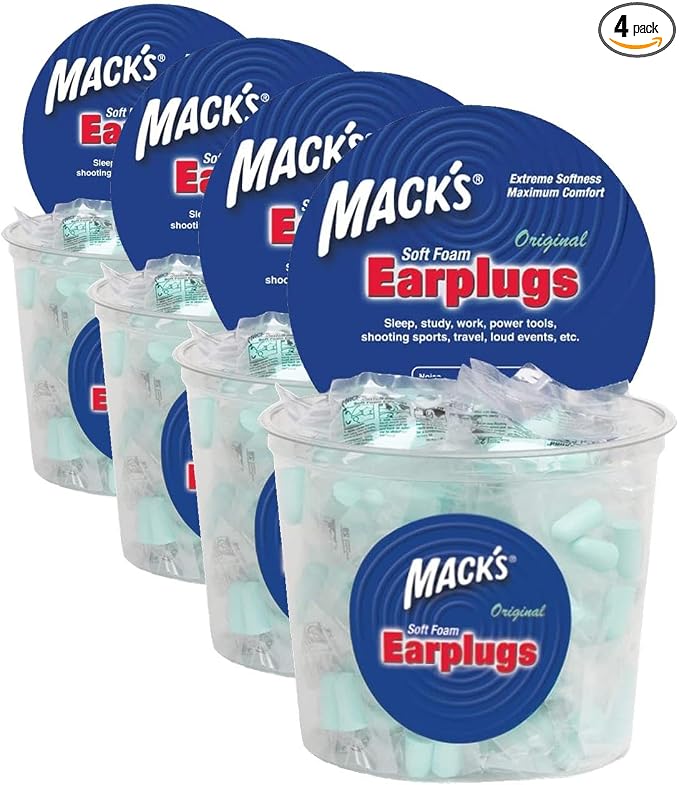 Mack's Original Soft Foam Earplugs -100 Pair - Individually Wrapped - 33dB Highest NRR, Comfortable Ear Plugs for Sleeping, Snoring, Work, Travel and Loud Events | Made in USA (Pack of 4)