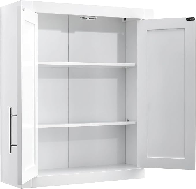 Crosley Furniture Savannah Wall Mounted Bathroom Storage Medicine Cabinet with Shelves, Snow
