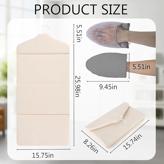 Foldable Steam Board with Ironing Glove 32" x 16" Steamer Board for Clothes 360° Rotating Hook for High Pressure Steaming Clothes Hanging Ironing Board Standing Steamer for Home Travel Use