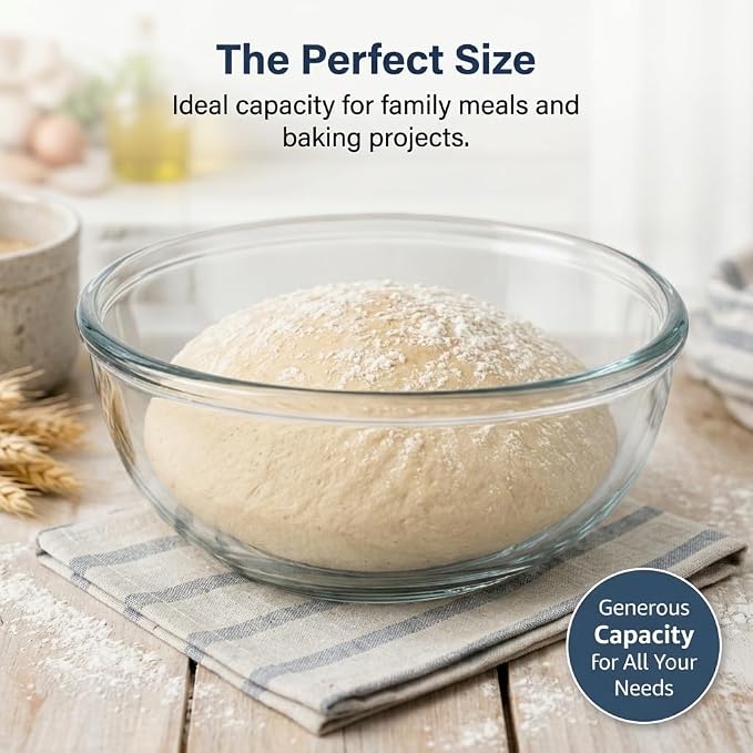 Large Glass Bowl,6 Quart Glass Mixing Bowl for Sourdough Bread Clear Breads Proofing Bowl Ideal for Kitchen Storage