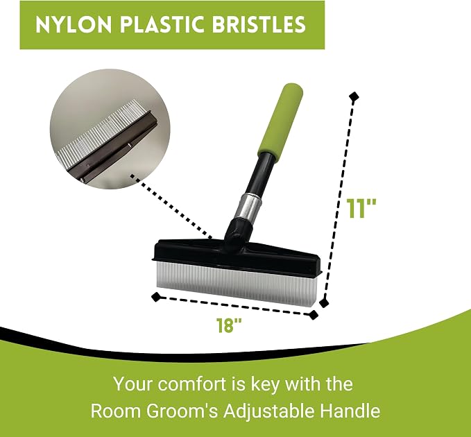 Small Room Groom Carpet Rake, 11" Handle, Portable Carpet Brush for Pet Hair, High Pile Rugs, Stairs, Furniture & Artificial Turf, Compact Groomer Tool