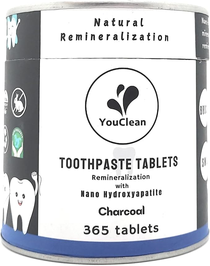 Refill Pack - 365 Toothpaste Tablets - Natural Remineralization & Whitening with Nano Hydroxyapatite - Travel or Daily Use - Fluoride Free (Charcoal365)