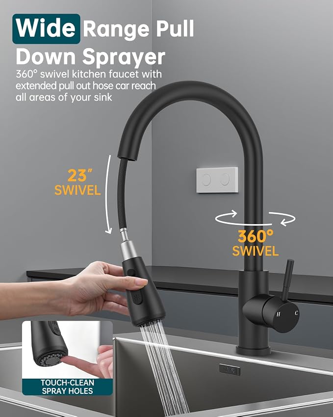 Hiqufet Pull Down Kitchen Faucet with Soap Dispenser, Matte Black | Easy Install, High Arc Single Handle, 3 Spray Modes, 360 Swivel, SUS304 Stainless Steel, Fits RV/Laundry/Bar Sinks