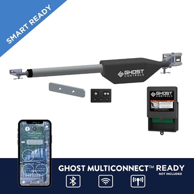 Ghost Controls Automatic Gate Opener Kit for Decorative Driveway Swing Gates with Gate Opener Remote - Solar Capable - PRO Series - Model LSM1K (1. LSM1K Kit)