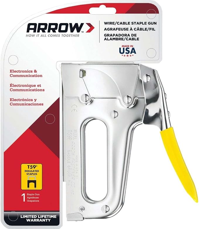 Arrow T59 Heavy Duty Staple Gun with Rear-Load Magazine for Voice and Data Cables and Wiring, Fits Wires up to 5/16-Inch Diameter