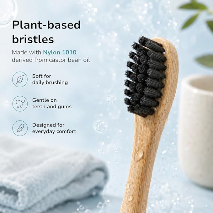 Sustainable Tomorrow Zen Bamboo Electric Toothbrush, Durable Wood-Grain ABS Handle, Rechargeable w/Plant-Based Soft Bristles, Bamboo Heads, 5 Modes & 30-Day Battery (White)