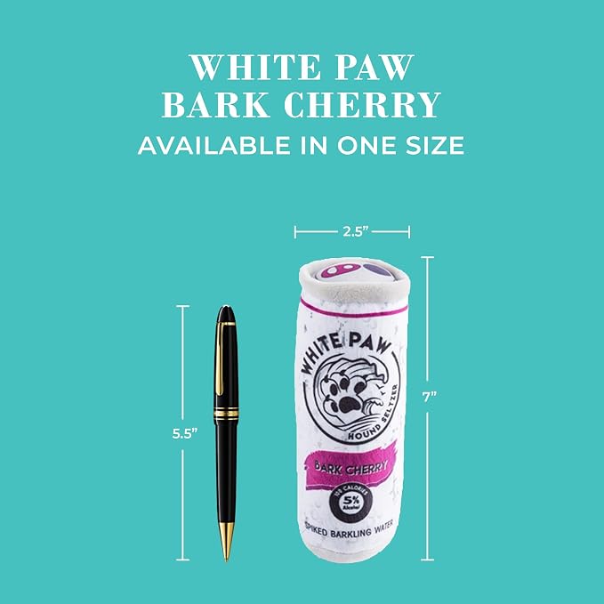 Haute Diggity Dog White Paw Bark Cherry, Plush Designer Dog Toys with Interactive Squeaker, Stimulating Pet Enrichment, Machine-Washable & Safe Materials for All Breeds, One Size