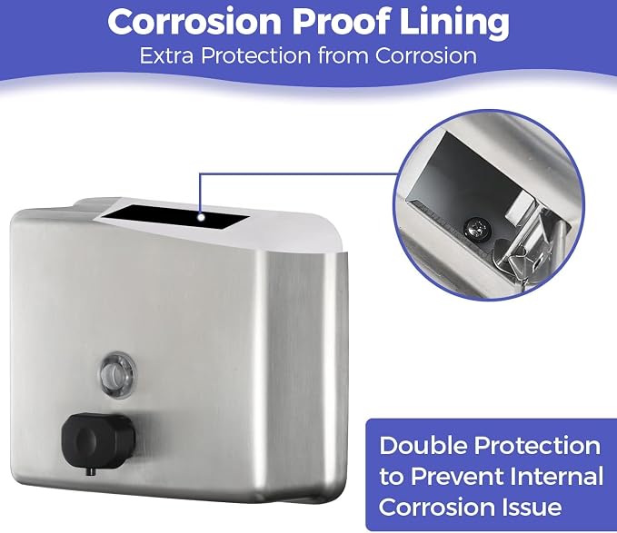 Stardrix Stainless Steel Extra Large 1400ml/47oz Capacity Industrial Grade Soap Dispenser, Commercial Wall Mount Bathroom Hand Soap Dispenser with Corrosion Proof Lining and Anti-Leak Pump