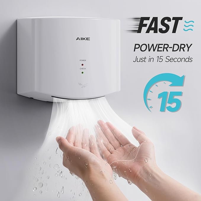 AIKE Air Wiper Compact Hand Dryer 110V 1400W White (with 2 Pin Plug) Model AK2630S