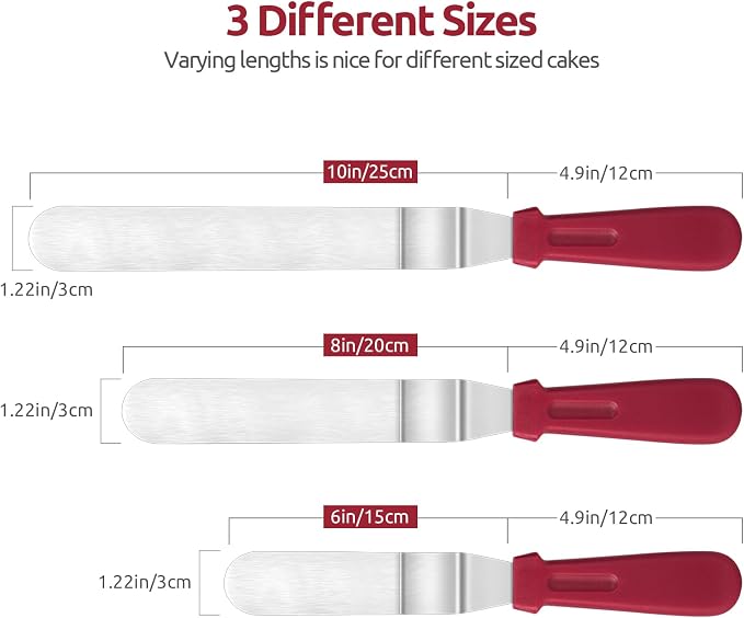 U-Taste 18/0 Stainless Steel Icing Spatula with PP Plastic Handle, and Upgraded Measuring Cups and Spoons Set of 10 with Reinforced Welded Handle (Red)
