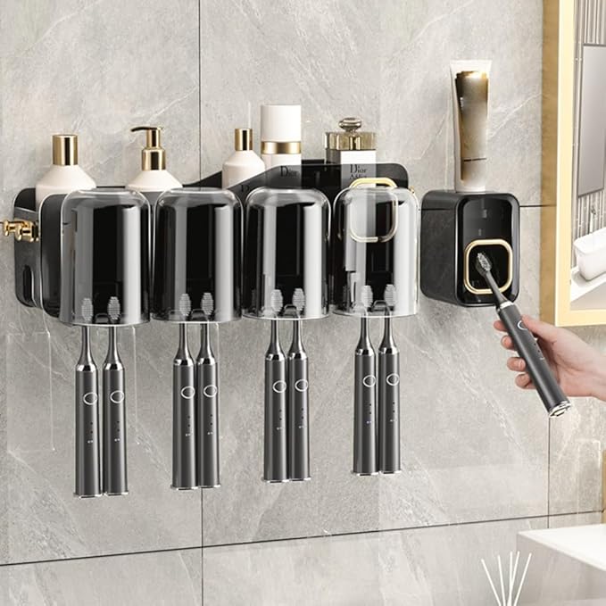 Toothbrush Rack Tooth Cup Toothbrush Shelf Free Punching Mouthwash Cup Toothbrush Shelf Bathroom Toothbrush Cup Wall Hanging Family Tooth Set Bathroom Toothbrush Holder(A)