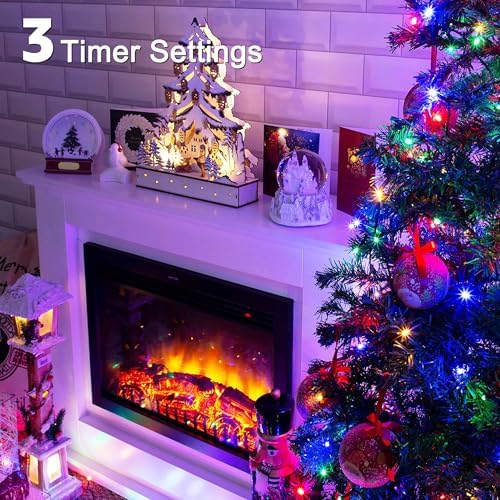 Christmas Lights Outdoor, Christmas Tree Lights Plug in, 8 Modes Twinkle String Light for Bedroom Wedding Party Ceiling Xmas Home Decorations 300 LED(Multicolor 98 FT)